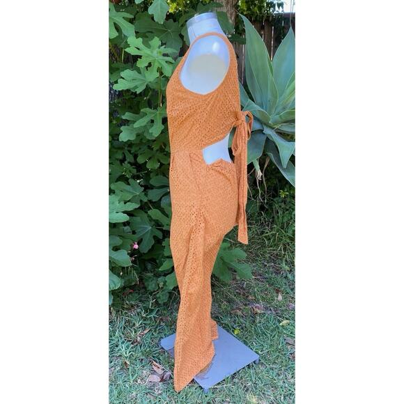 Lucky Brand Eyelet Blake Jumpsuit With Pockets Backless Orange Summer Size XS - Picture 6 of 8